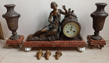 garniture  cheminée régule & marbre 2 vases balustre une pendule signée RUFFONY