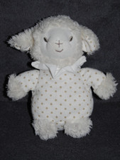 ?Doudou Mouton AVENE Blanc Pois Beige Collerette Blanche Agneau Peluche 18 Cm