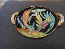 Plat  Vintage en céramique faience de VALLAURIS  Aux POISSONS avec anses