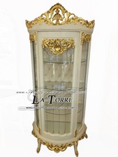 Vitrine Bombé Armoire en Verre Ivoire et Or Luigi XV Baroque Faux Ivoire