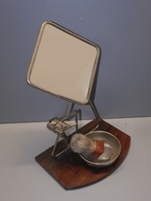 -ANCIENNE GLACE de BARBIER SUR SOCLE BOIS avec BOL BLAIREAU RASOIR COLLECTION  D