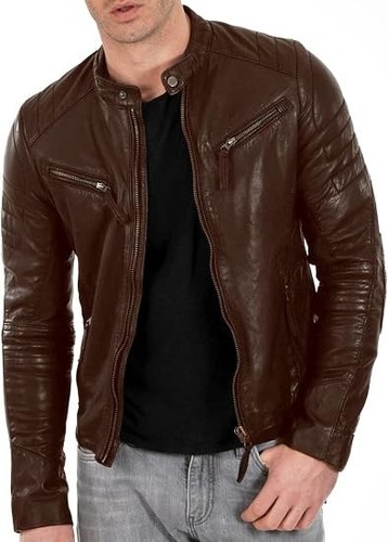 Blouson motard homme - marron, en