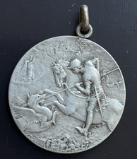 Médaille Signée Henri DUBOIS St Geoges au dragon & Trois-mâts Bronze argenté