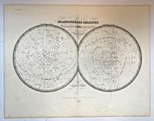CELESTIAL WORLD MAP DATED 1828 LAPIE VERY LARGE ANTIQUE MAP 19TH CENTURY