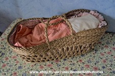 Ancien Couffin Pour Poupée, Poupon en Osier Vintage 50 x 25 Cm