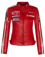 Veste Biker En Cuir Rouge Pour