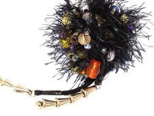 Bijoux de sac Pompon Noir métallisé clochettes perles multicolore