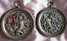 Exceptionnels Cadres médaillon bronze miniature XVIIIème " Cupidon Jour & Nuit "
