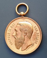 MEDAILLE Belgique 1893 Roi Leopold II Académie du Hainaut bronze doré par WURDEN