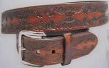 CEINTURE CUIR MOTIF  FLEUR  WESTERN  BIKER - Ref.070