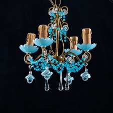 Vintage Italian Blue Opaline Glass and Crystal Chandelier beads flowers drops