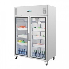 Armoire inox réfrigérée positive 1200 Litres, 2 portes vitrées GN 2/1, 600 W, 22