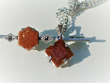 LOT / BEAUX BIJOUX ANCIENS en ARGENT avec PIERRE DE SOLEIL / BROCHE et PENDENTIF