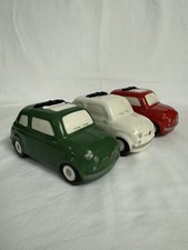 Lot De 3 Tirelires Céramiques Fiat 500 Couleur Drapeau Italie 1/24