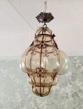 Ancienne lanterne lumineuse italienne en cristal de Murano soufflé à la main en verre fumé