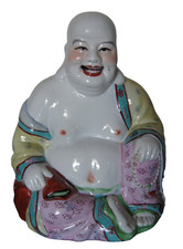 Grand Bouddha Rieur bouche ouverte Porcelaine polychrome Chine China Chinese