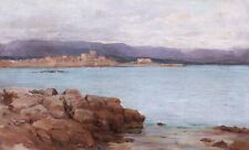 Tableau paysage ANTIBES Côte d'Azur huile toile Riviera baie Midi Cannes Nice