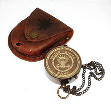 Ancienne boussole en laiton boussole de poche US Navy avec étui en cuir, bous...