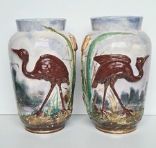 Paire vases faïence barbotine