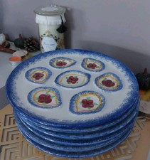 6 Belles Assiettes à huitres Vintage