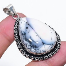 Pendentif pierre précieuse en forme de poire opale dendritique fait main...