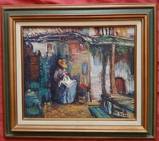 Belle huile du XX e siècle par André Torre 1929-1999 "Scène de vie Provençale "