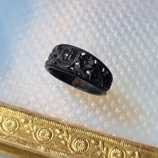 Bague Romantique Corozo ou Bois Sculpté Louis Philippe 1840 Bijou Ancien XIXè