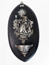 Bénitier Crucifix XIXe – Marbre Noir et Bronze Argenté ⚜️