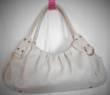 ETRIER grand sac à main cuir grainé grège TBE