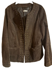 JACQUELINE RIU belle veste en daim chocolat   taille 46