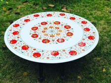 36 " Marbre Table Top Handmade Floral Incrustation Demi-Précieuses Pierres Work