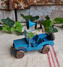 ANCIENNE JEEP POLICHINELLE WILLYS BLEUE AVEC SIRENE JOUET ENFANT