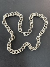 Très Beau Collier Chaîne En Argent Massif 925 Maille Art Nouveau deco anneaux