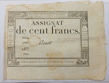 Billet ASSIGNAT DE CENT FRANCS 1795 Signé BENOIT (Signature N°04/50)