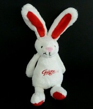 * DOUDOU PELUCHE GUIGOZ 2 LAPIN BLANC ROUGE 19cms + oreilles -  ETAT NEUF *