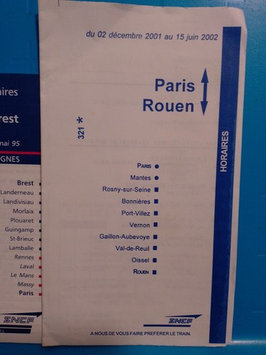 Horaires paris rouen 2001 - paris, 2001/02