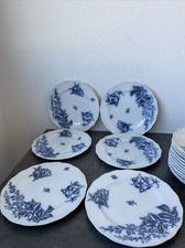 6 Anciennes Assiettes Terre De Fer Fleur Bleu Florentine Estampillé