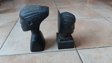 Serre livres en bois ébène buste africaines ebony carved bookends african