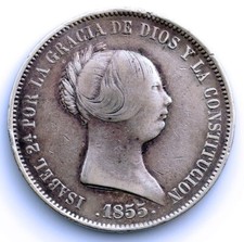 SC-Espagne-Isabel II. 20 Réales 1855 Madrid. Argent 25,5 g. RARE
