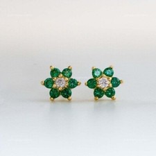 14K or Émeraude Clous D'Oreilles,Tranche Diamant Anniversaire Cadeau Beau