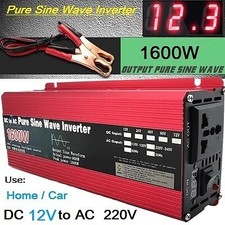 1600W Onduleur Convertisseur Pure Sinus 12V 220V Transformateur Chargeur DC AC 