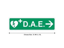 Sticker panneau DÉFIBRILLATEUR DAE droite vert 10cm(S) - 29cm(XL) autocollant