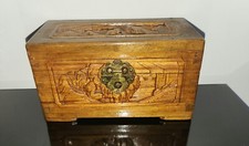 Coffre A Bijoux Ancien Bois Sculpté Antique Chinois  Coudre Bibelot