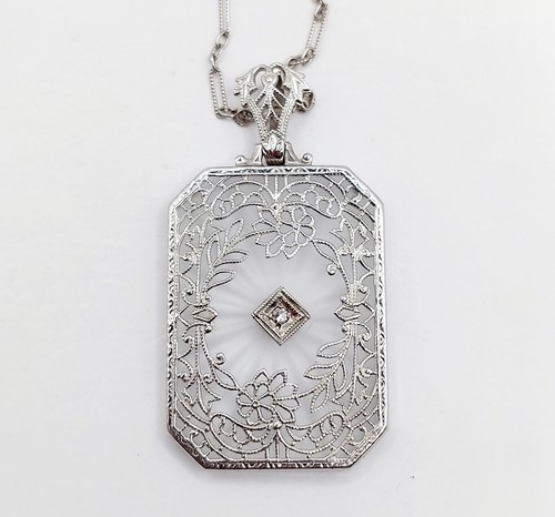 Collier art deco blanc - collier, 14k