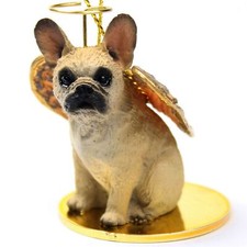Figurine D'Ange En Porcelaine De Bouledogue Français Peinte À La Main Fauve