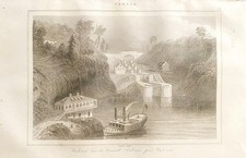 GRAVURE  CANADA   1840  " VANNES SUR LA CANAL RIDEAU PRES DE BYTORONS   "