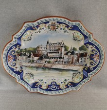 PLAT CÉRAMIQUE FAIENCE DE GUSTAVE ASCH TOURS DECOR VUE " AMBOISE LE CHÂTEAU "