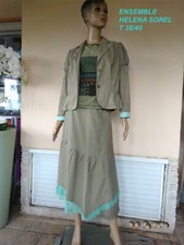 HELENA SOREL* JUPE LONGUE ASYMETRIQUE + VESTE ASSORTI KAKI/ VERT ANIS T 38/40