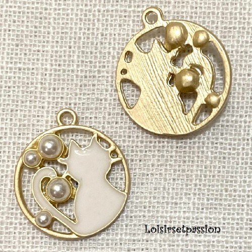 Charm breloque chat blanc - -,