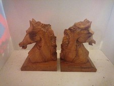 Lot de 2 serre-livres tête de cheval en bois sculpté Vintage, décor Équestre ? 
